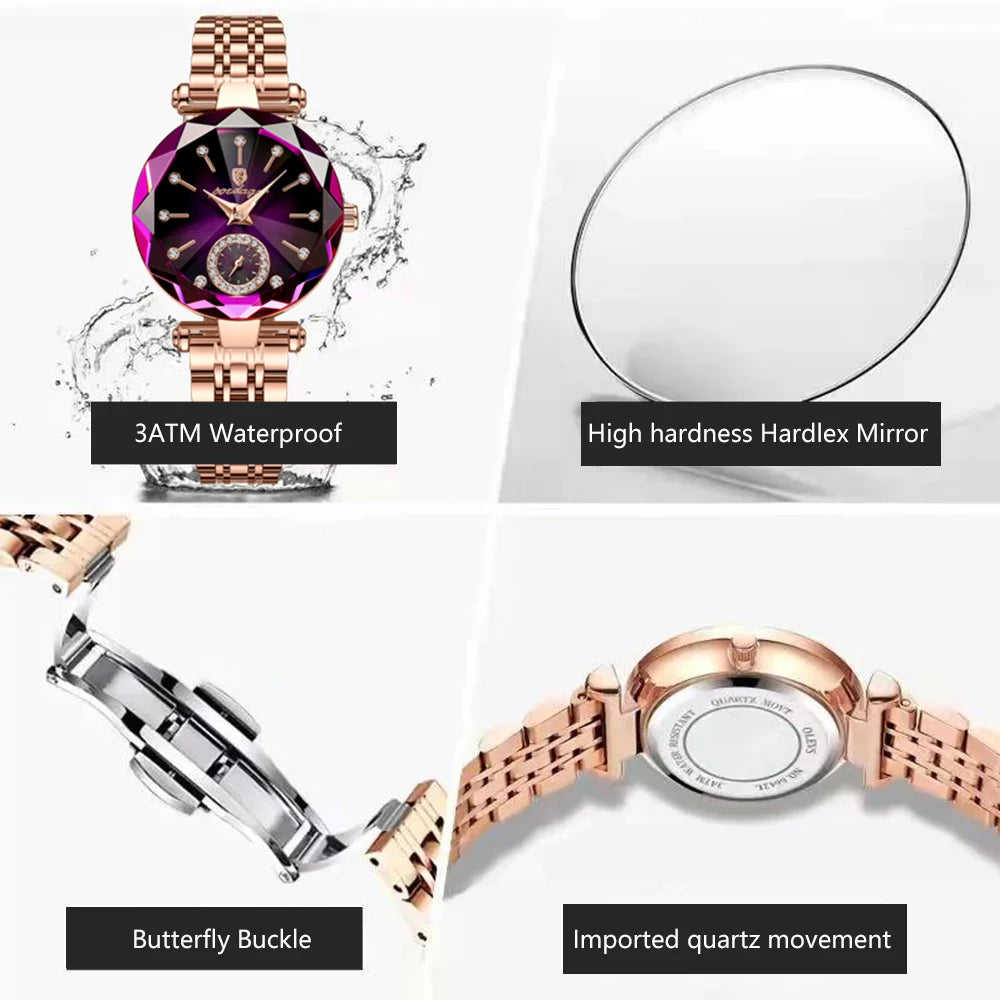 Poedagar Watch for Womens Luxury Diamond Quartz Watches Rose Gold Stainless Steel Ladies Wristwatch Waterproof Watch Women Clock