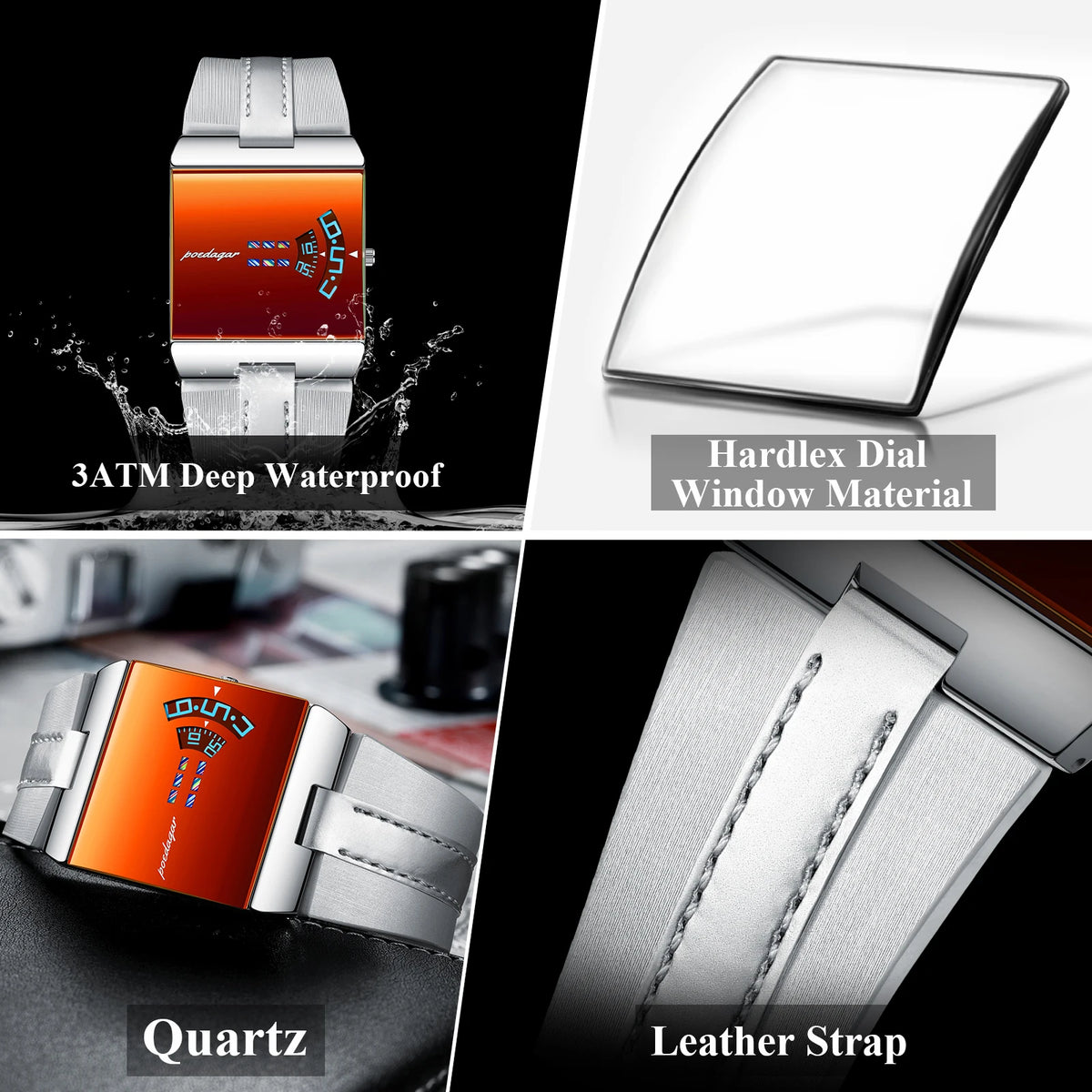 Poedagar 857 Luxury Men Watch Leather Strap Red Mirror Dial Quartz Wristwatch Waterproof Daily Wear Watch for Men Factory Direct