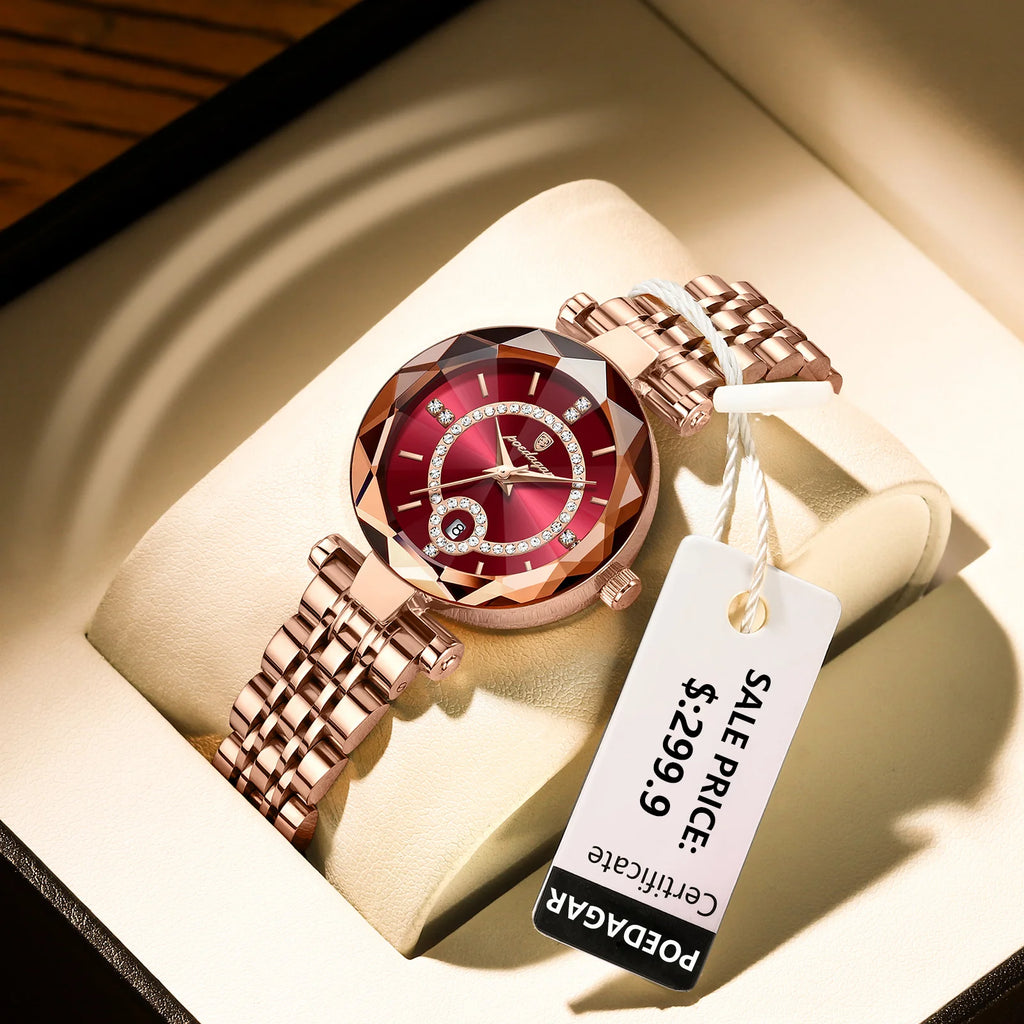 2023 New Poedagar Luxury Diamond Ladies Watch Waterproof Luminous Stainless Steel Qquartz Watches Women