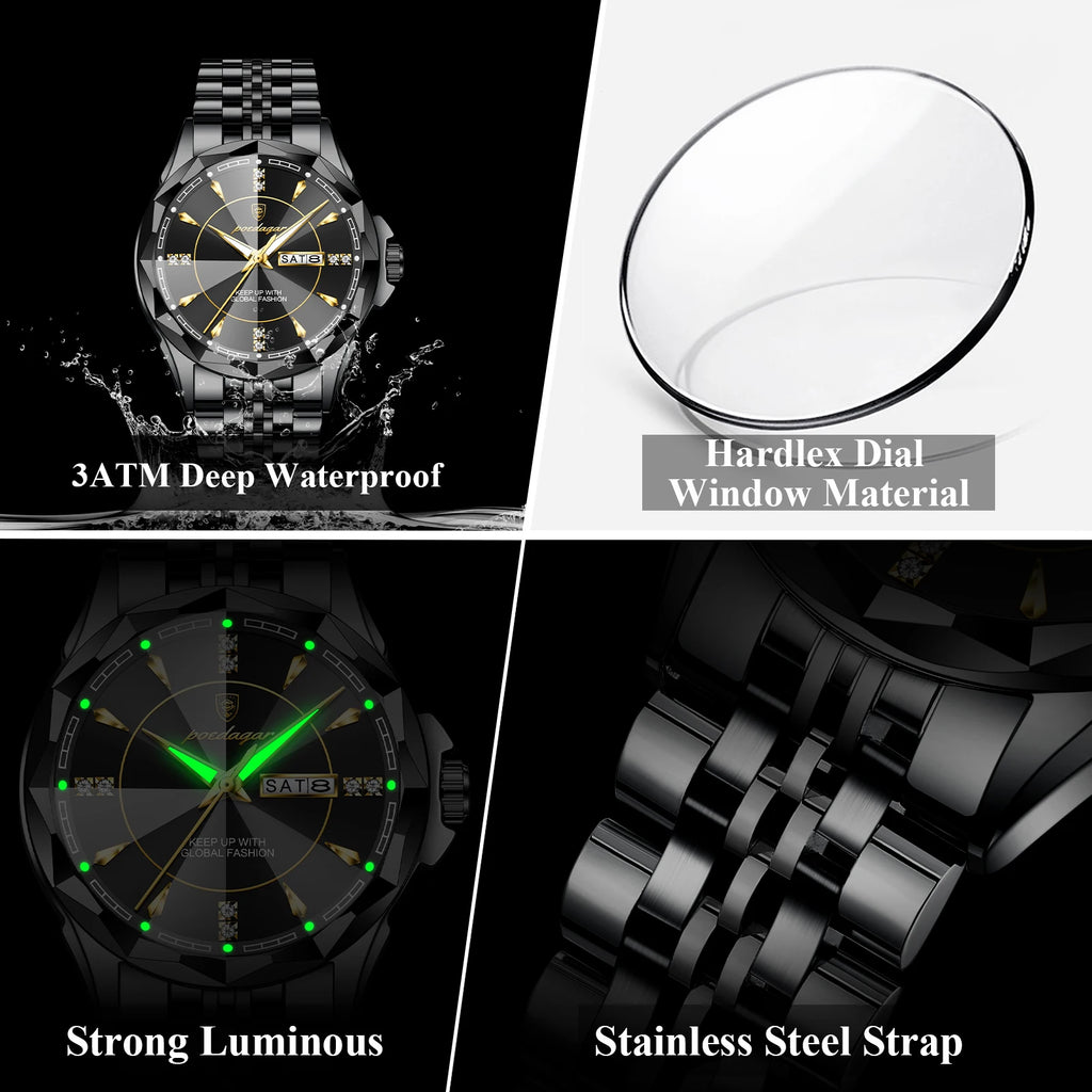 Poedagar 674 Luxury Men's Watches Waterproof Luminous Calendar Quartz Wristwatch Reloj Stainless Steel Daily Wear Watch for Men