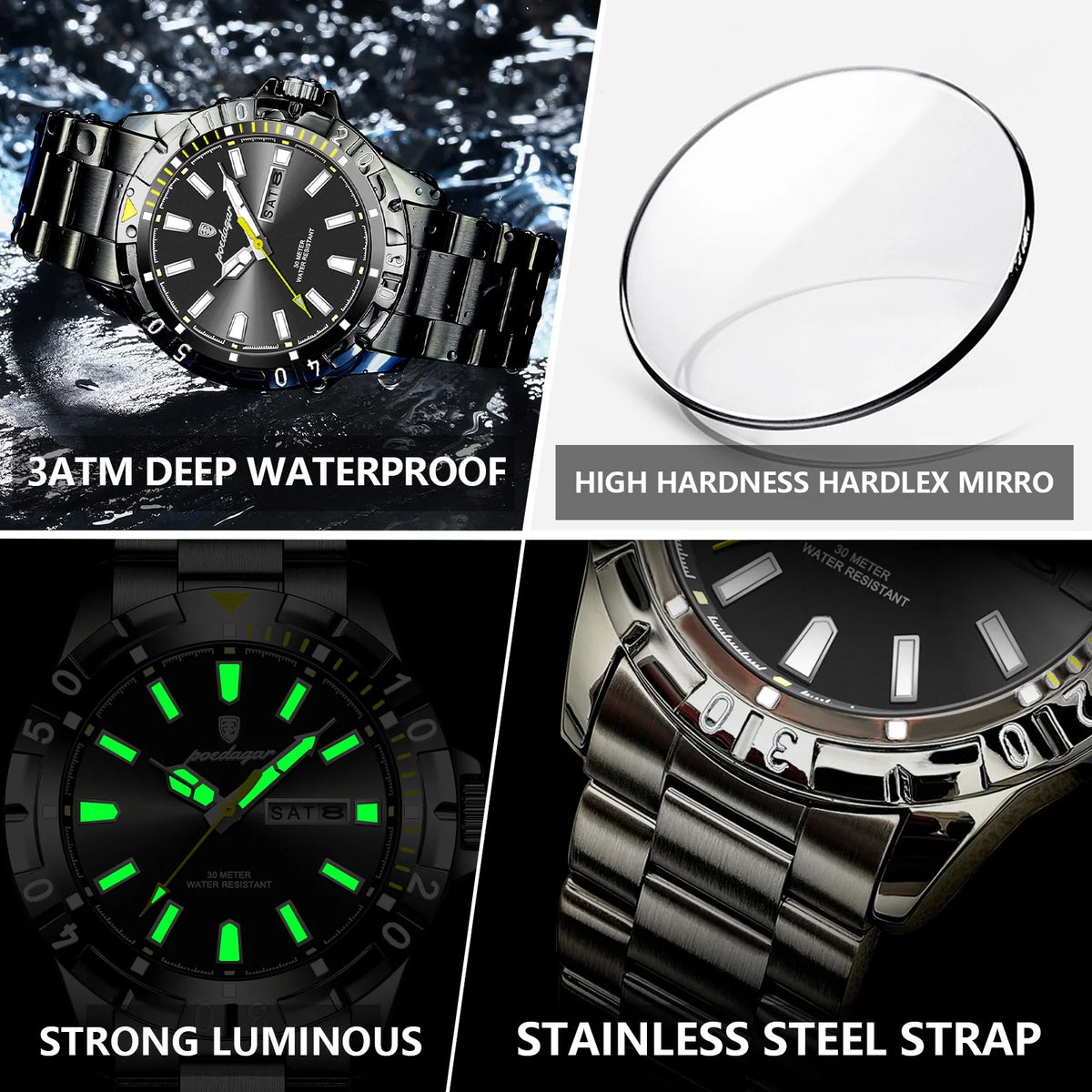 Poedagar 959 Luxury Men's Watch Retro Business Stainless Steel Reloj Quartz Wristwatch Waterproof Luminous Date Watch for Men