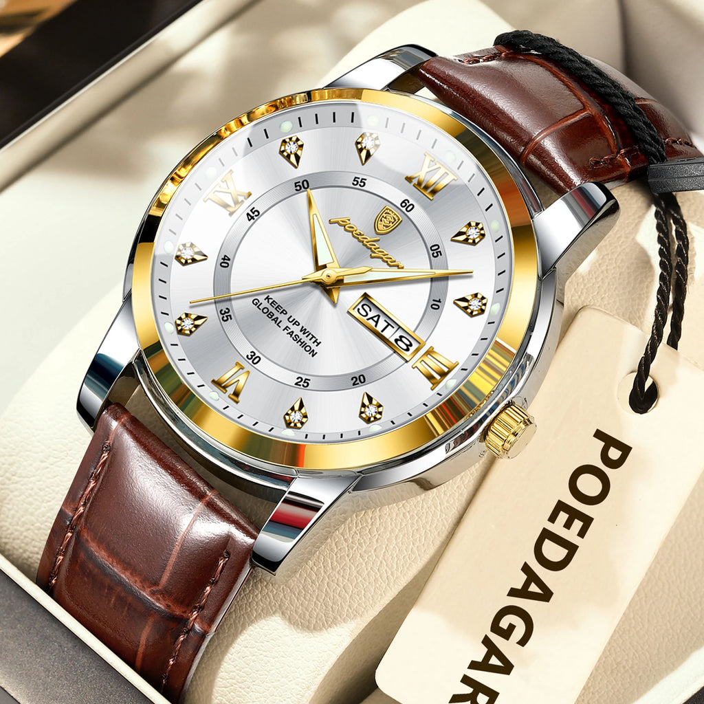 Poedagar 936 Mens Watch Luxury High Quality Leather Orologio Wristwatch Waterproof Luminous Quartz Watches for Men Wholesale
