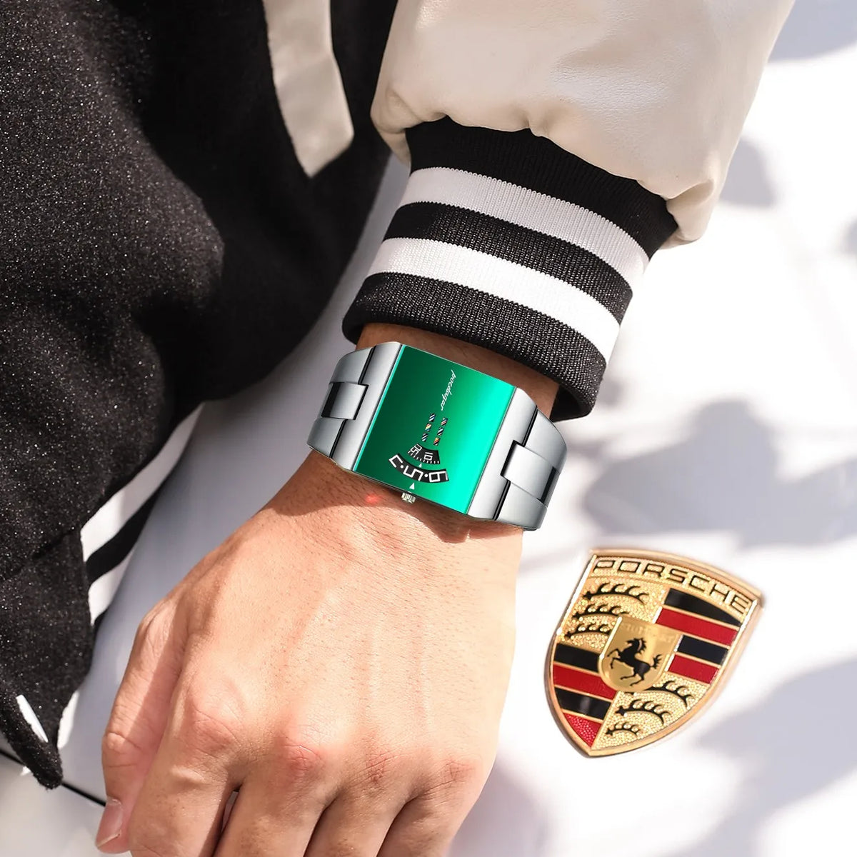 Poedagar 857 Luxury Men's Watch Unique Green Mirror Dial Quartz Watch Stainless Steel Band Waterproof Montre Wristwatch for Men