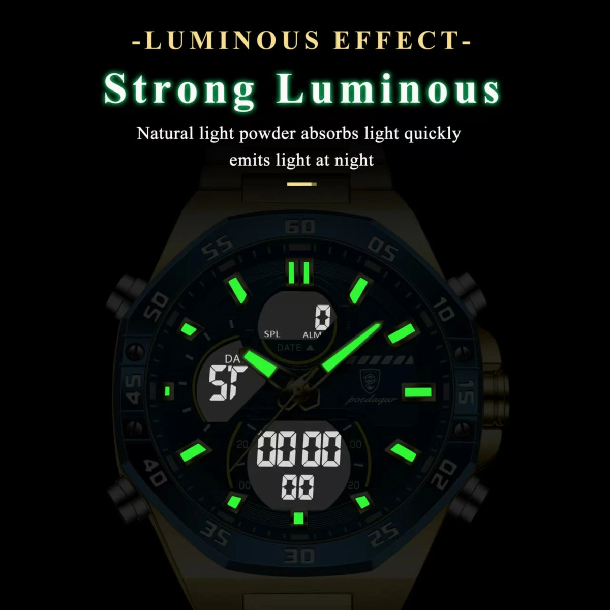 Poedagar E101 New Men Digital Watch LED Dual Time Display Waterproof Stainless Steel Electronic Quartz Men's Watches