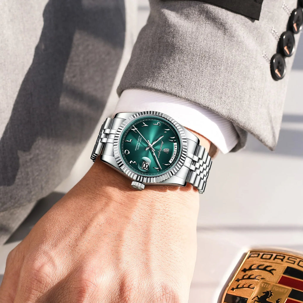 Poedagar 845 Arabic Case Stainless Steel Bracelet Waterproof Luxury Men Business Quartz Watches