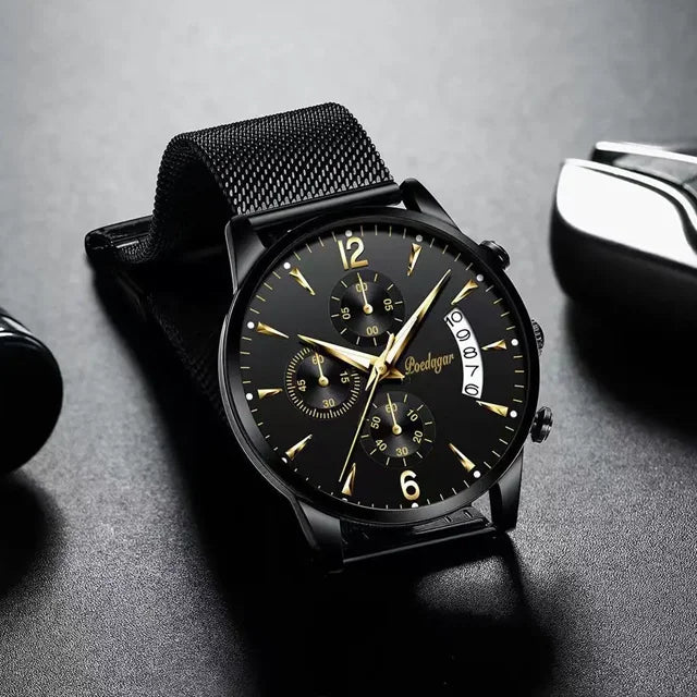Poedaga New Fashion Watch for Men Luxury Leather Men Wrist Waterproof Luminous Quartz Watches Chronograph Sport Men Watch Wrist