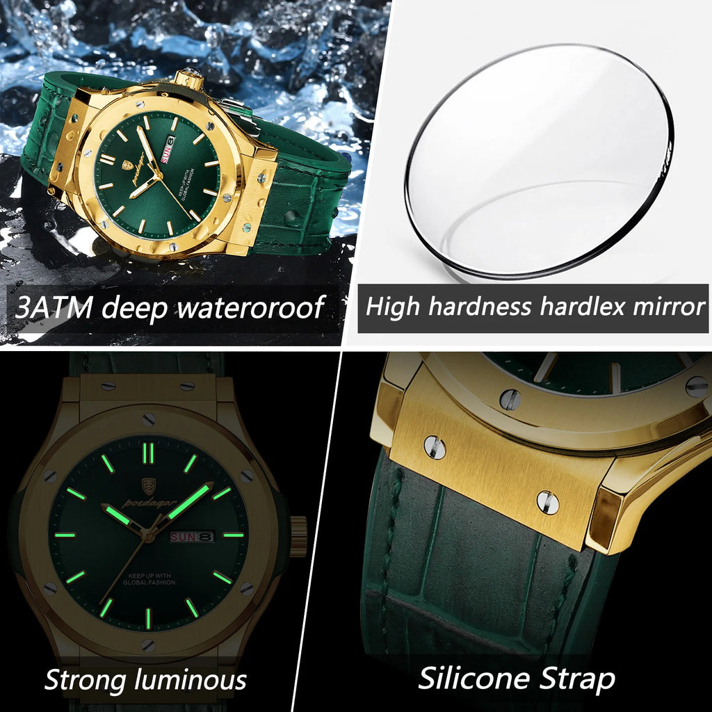 Poedagar 952 Luxury Men's Watches Silicone Strap Waterproof Quartz Wristwatch Montre Luminous Date Week Sports Watch for Men