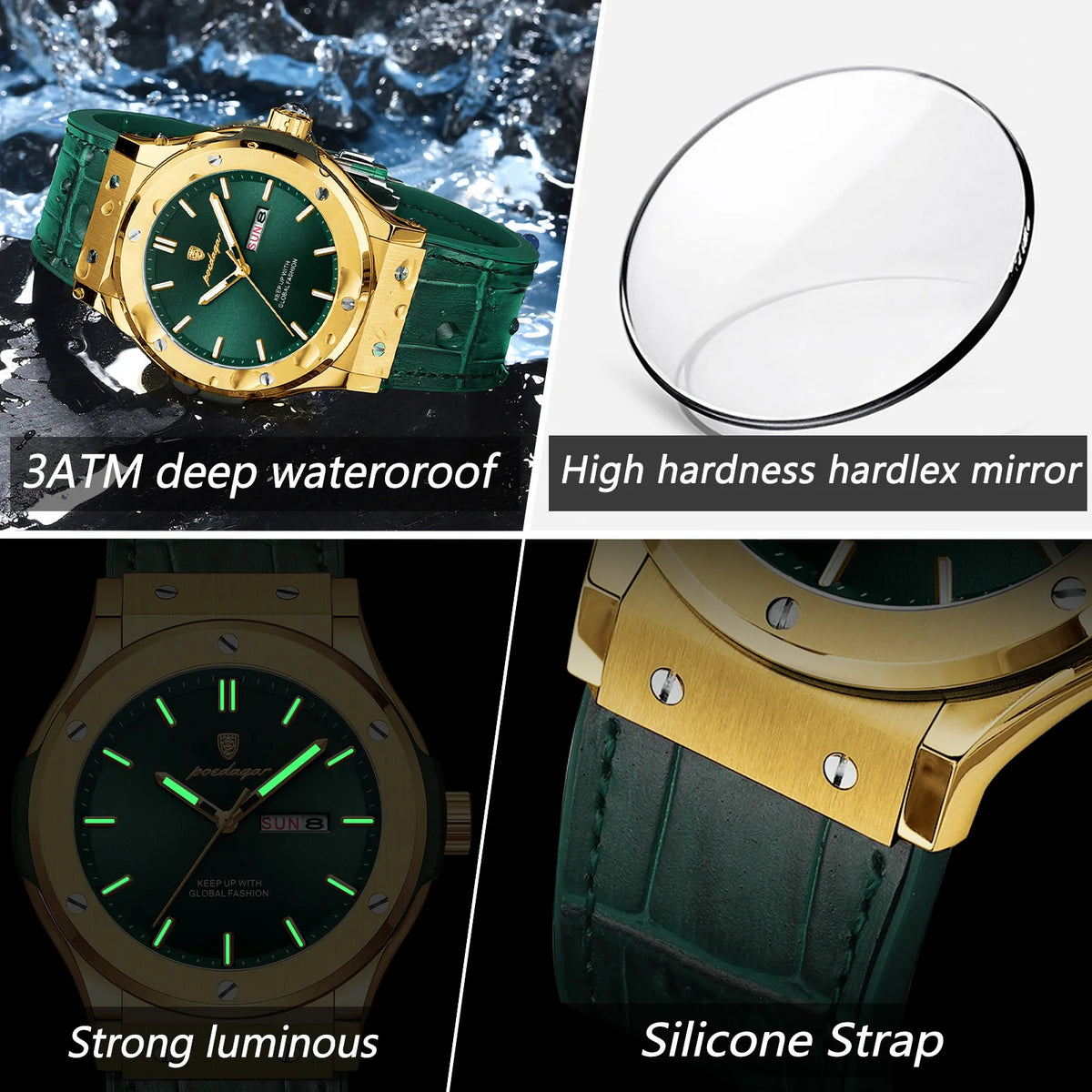 Poedagar 952 Luxury Men's Watches Silicone Strap Waterproof Quartz Wristwatch Montre Luminous Date Week Sports Watch for Men