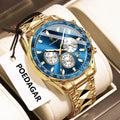 Poedagar 815 Men Watches Luxury Sport Tachymeter Chronograph 3-Eye Dial Stainless Steel Waterproof Wholesale Factory Direct