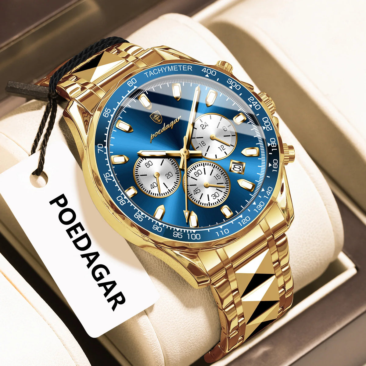Poedagar 815 Men Watches Luxury Sport Tachymeter Chronograph 3-Eye Dial Stainless Steel Waterproof Wholesale Factory Direct