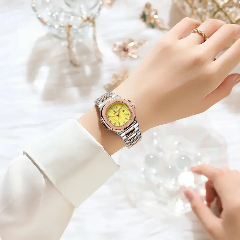 Poedagar Factory Wholesale Montre Female Square Stainless Steel Ladies Quartz Watches Waterproof Luminous Date Watch for Women