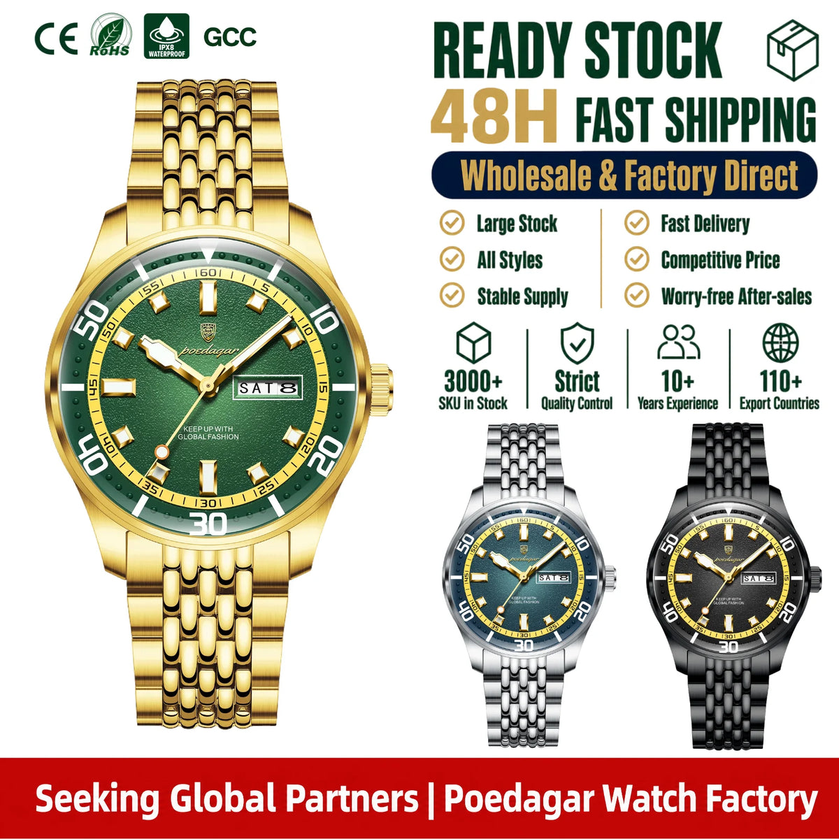 Poedagar 609 Men's Watches Luxury Fashion Wristwatch Reloj Waterproof Luminous Stainless Steel Date Day Quartz Watch for Men