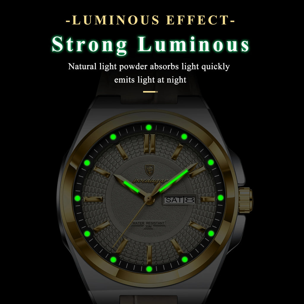 Poedagar 896 Luxury Sports Luminous Quartz Mens Watch Leather Strap Waterproof Watch for Men