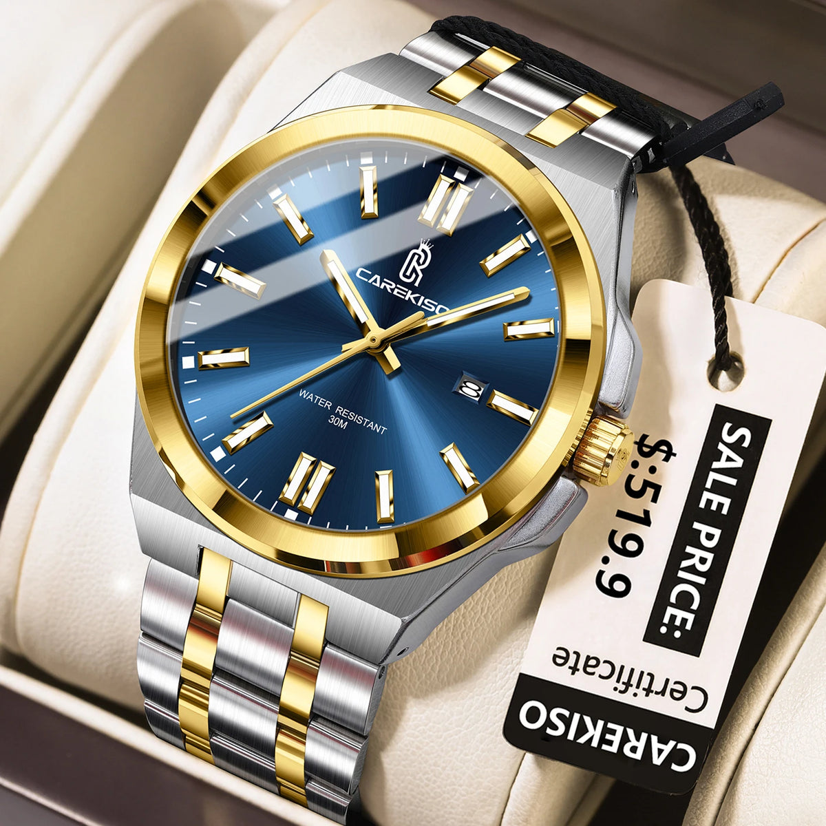 CAREKISO Original Business Waterproof Luminous Men Quartz Watches Stainless Steel Bracelet Watch for Men