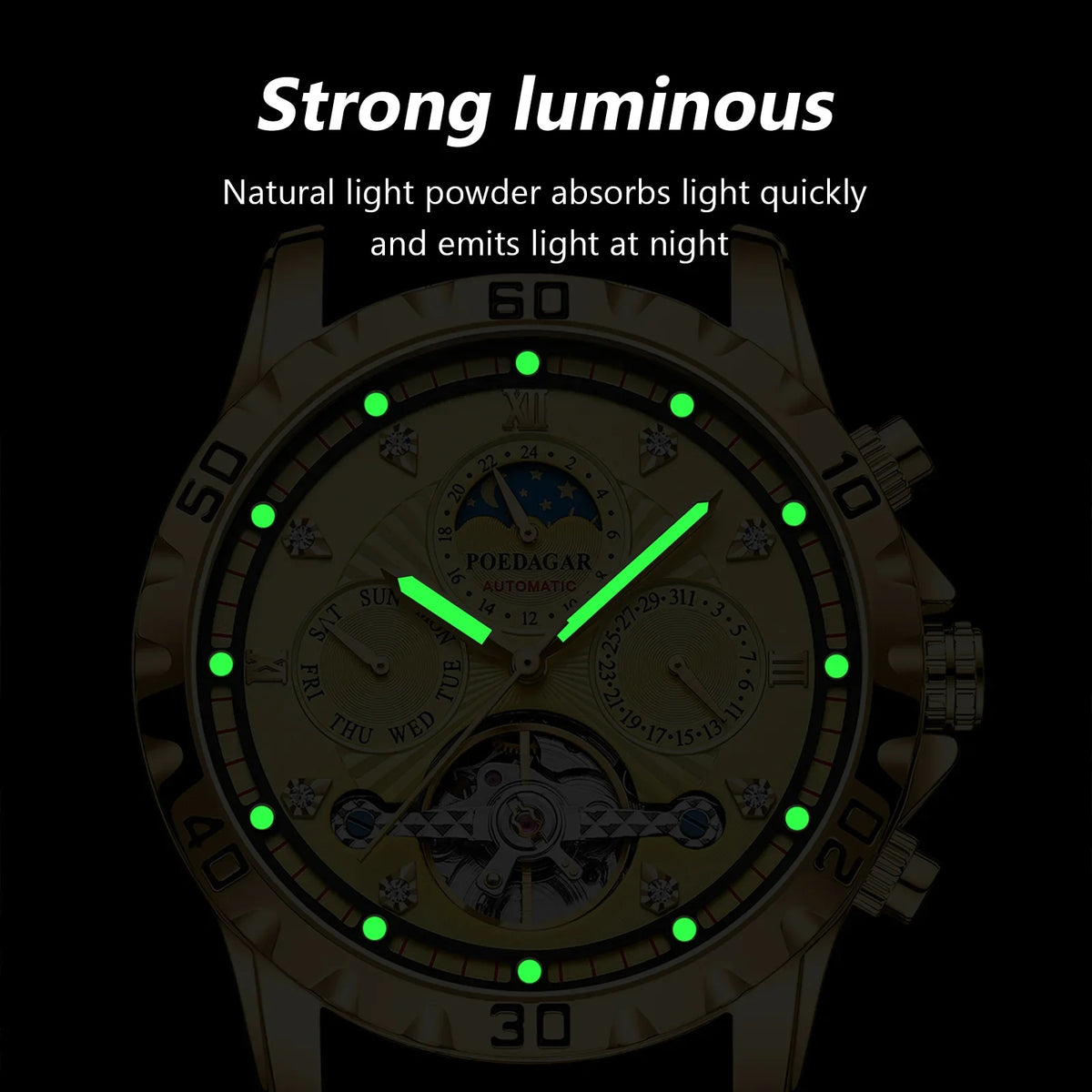 POEDAGAR High Quality Waterproof Luminous Automatic Men's Watch Gold Stainless Steel Luxury Men Mechanical Watch