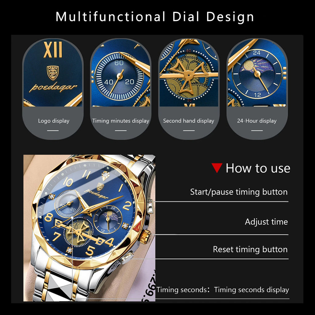 Poedagar 972 New Arrivals Fashion Luxury Men Watch Stainless Steel Wristwatch Waterproof Luminous Quartz Watches for Men