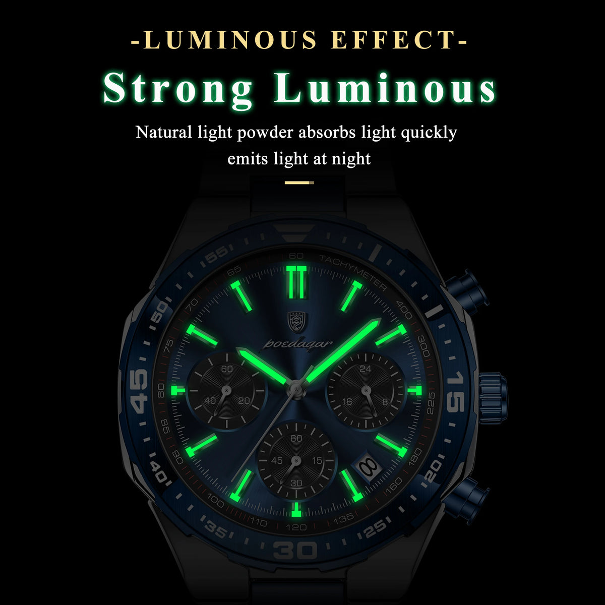 Poedagar 697 Business Luminous Waterproof Wristwatch Stainless Steel Strap Chronograph Men's Quartz Watch
