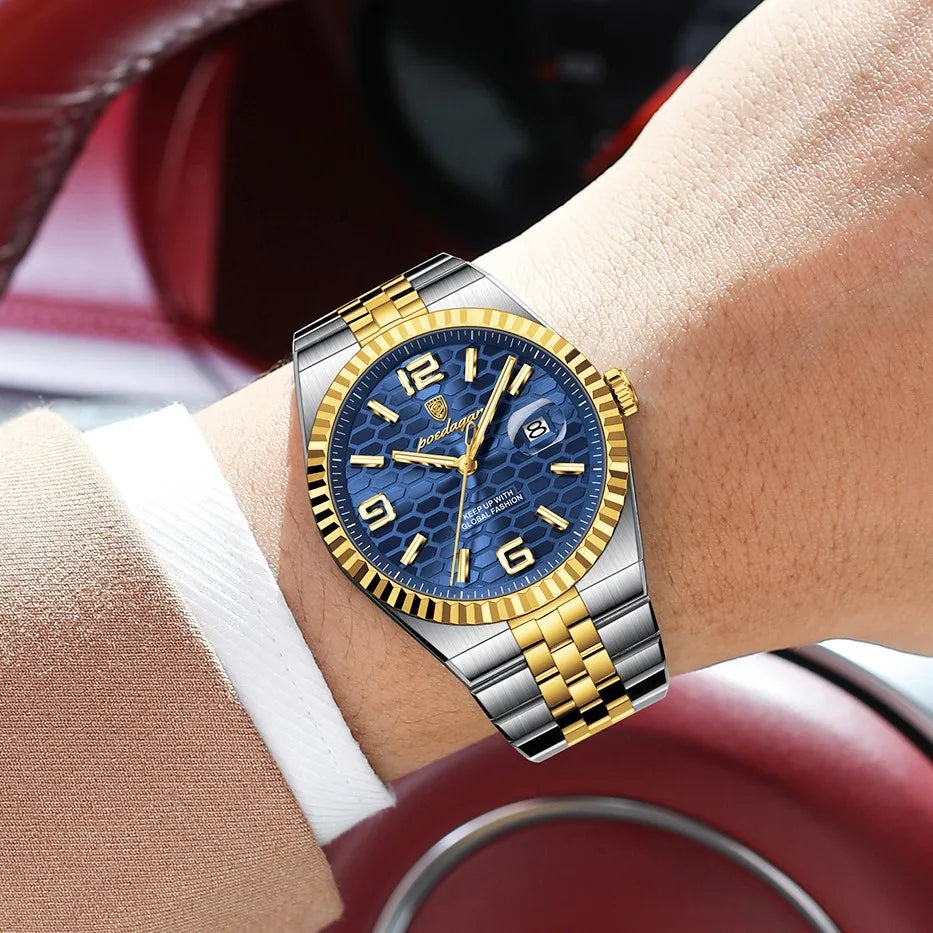 Poedagar 839 Classic Men Watch Luxury Elegant Fluted Bezel Honeycomb Dial Business Quartz Wristwatch Wholesale Ready to Ship
