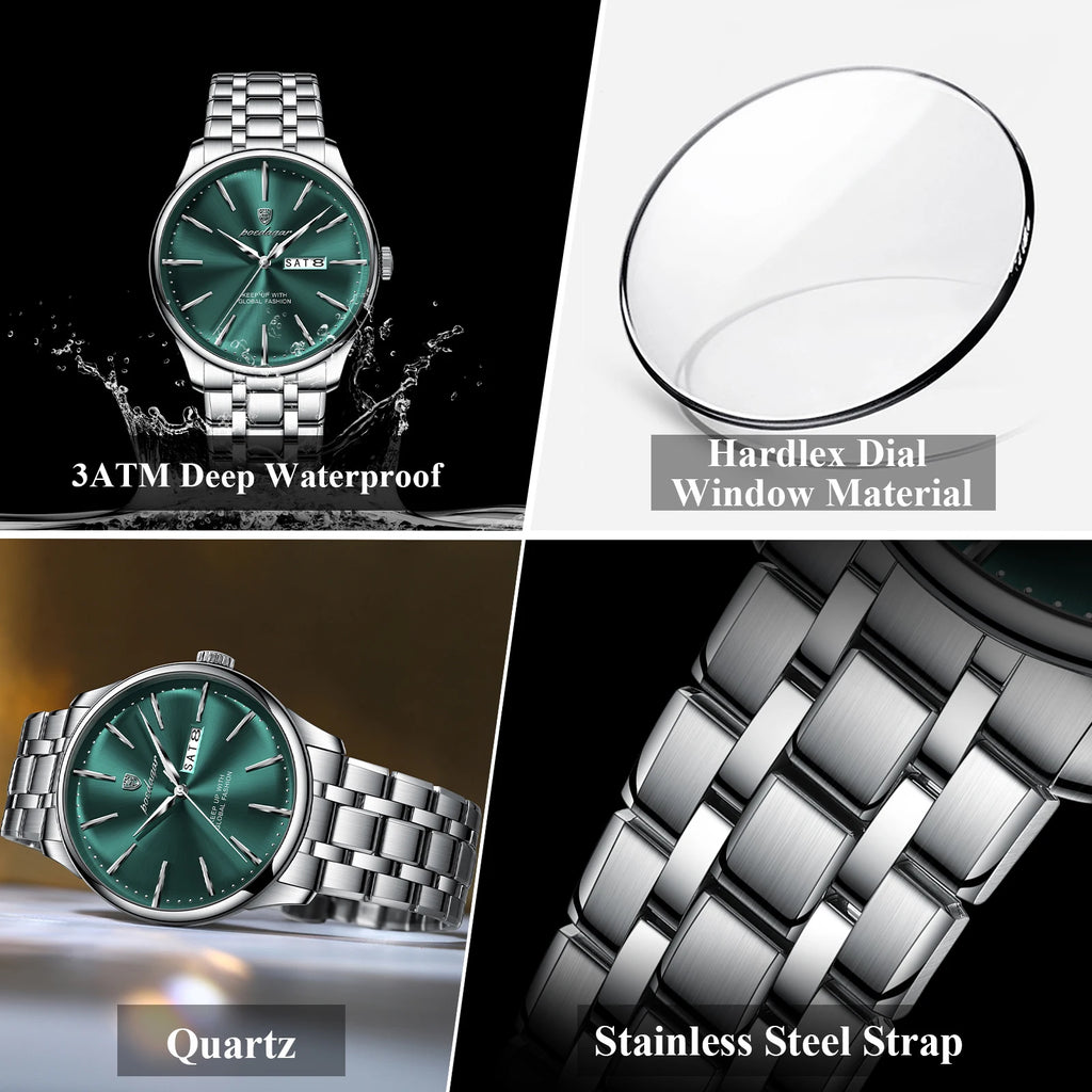 Poedagar 843 Men Quartz Wrist Watch Luxury Stainless Steel Business Watch Date 3ATM Waterproof Factory Wholesale