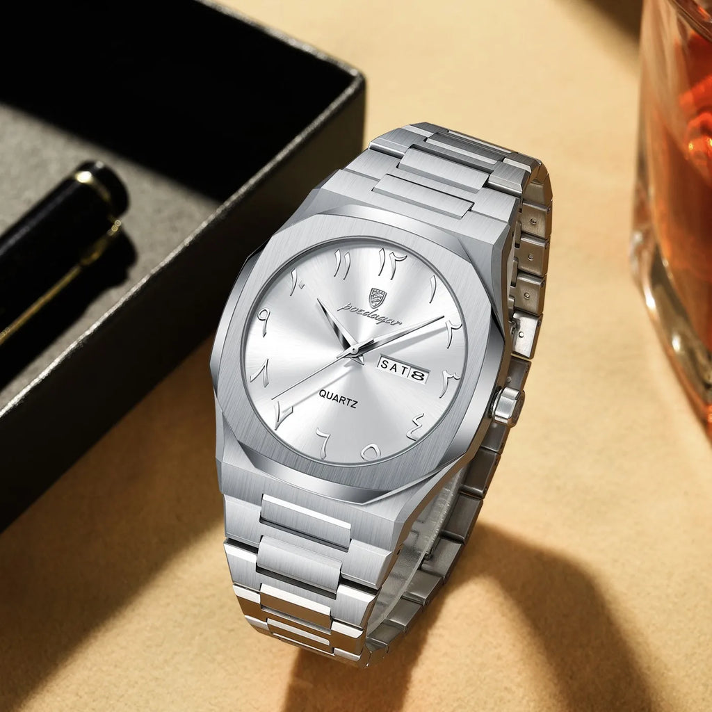 Men's Watch Luxury Poedagar 830 Eastern Arabic Dial Quartz Watches Relogio Stainless Steel Waterproof Watches for Men