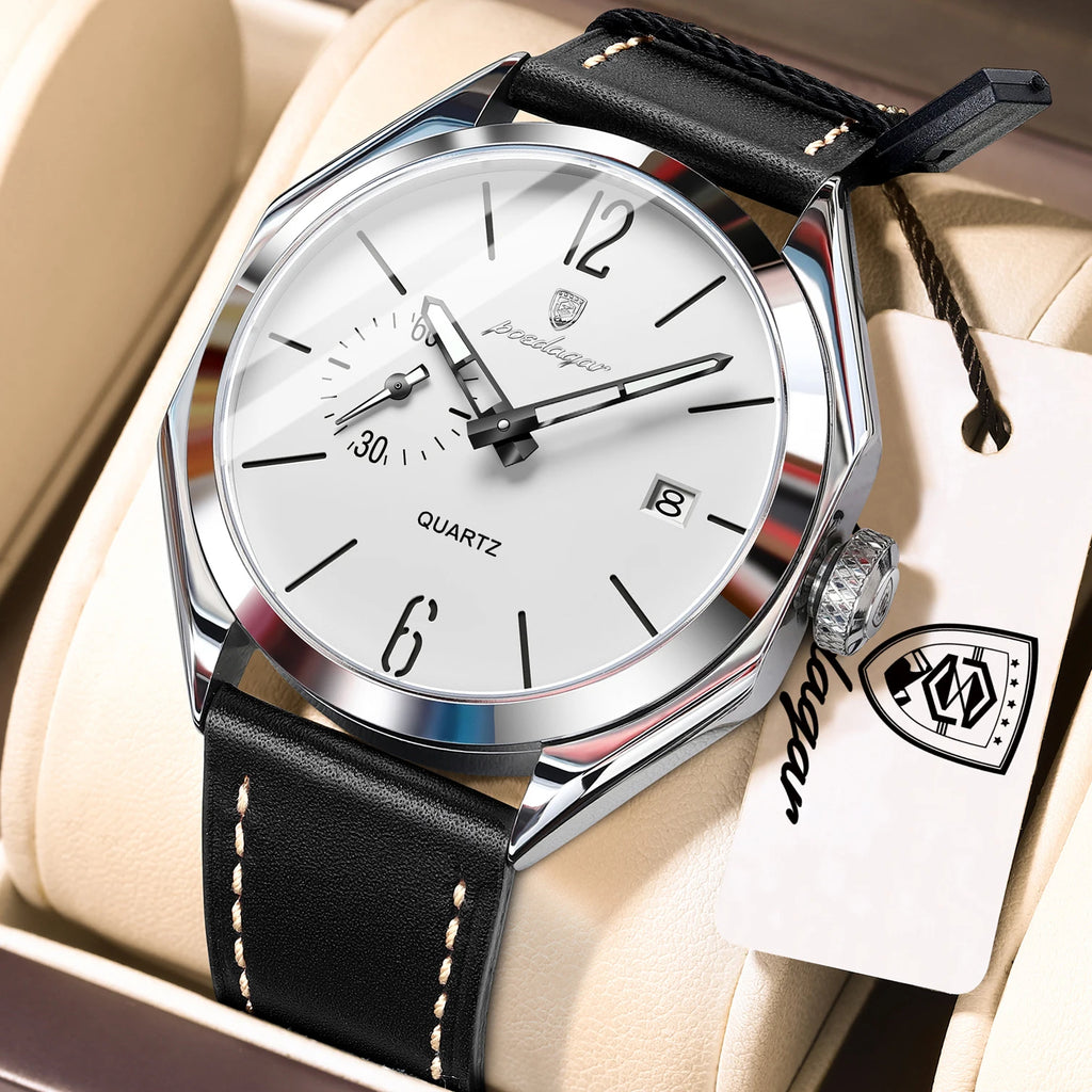 Poedagar 689 Vintage Style Men's Dress Watch,Seconds Dial & Date, Waterproof & Luminous, Luxury Business Gift Quartz