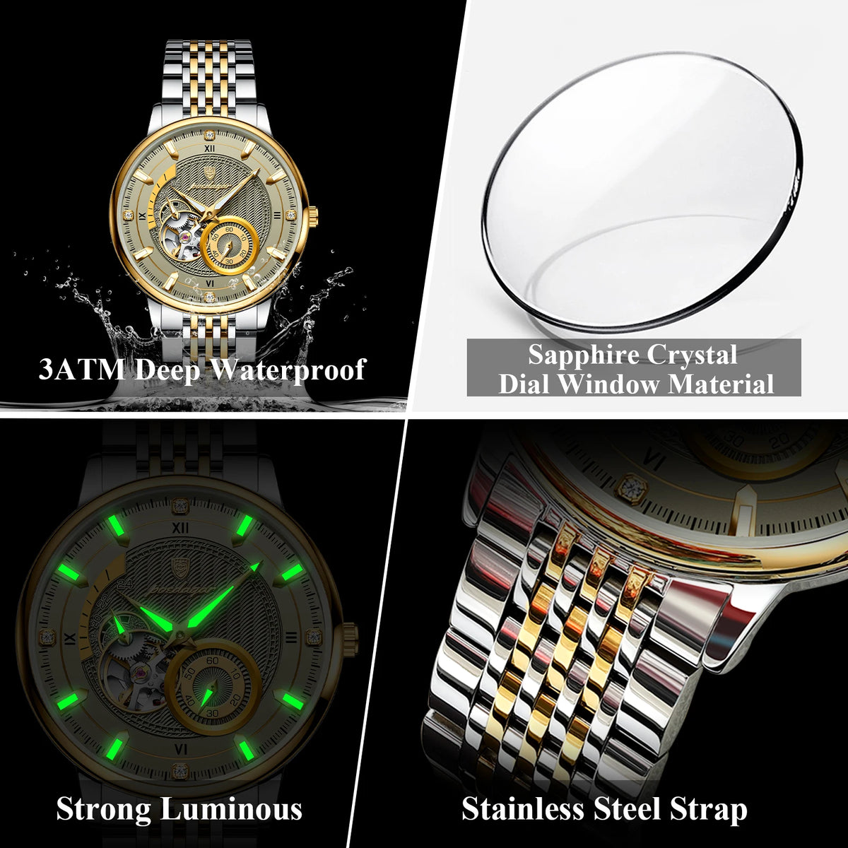 Poedagar Original Luxury Relojes Hombre Steel Strap Waterproof Luminous Mechanical Watch for Men
