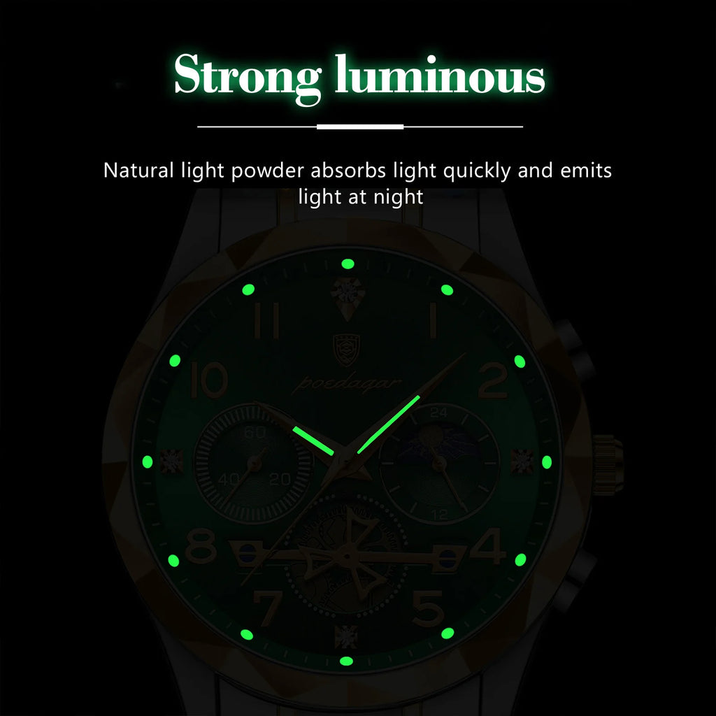 Poedagar 972 Luxury Men's Quartz Watches High Quality Montre Homme Stainless Steel Waterproof Wristwatch Luminous Watch for Men