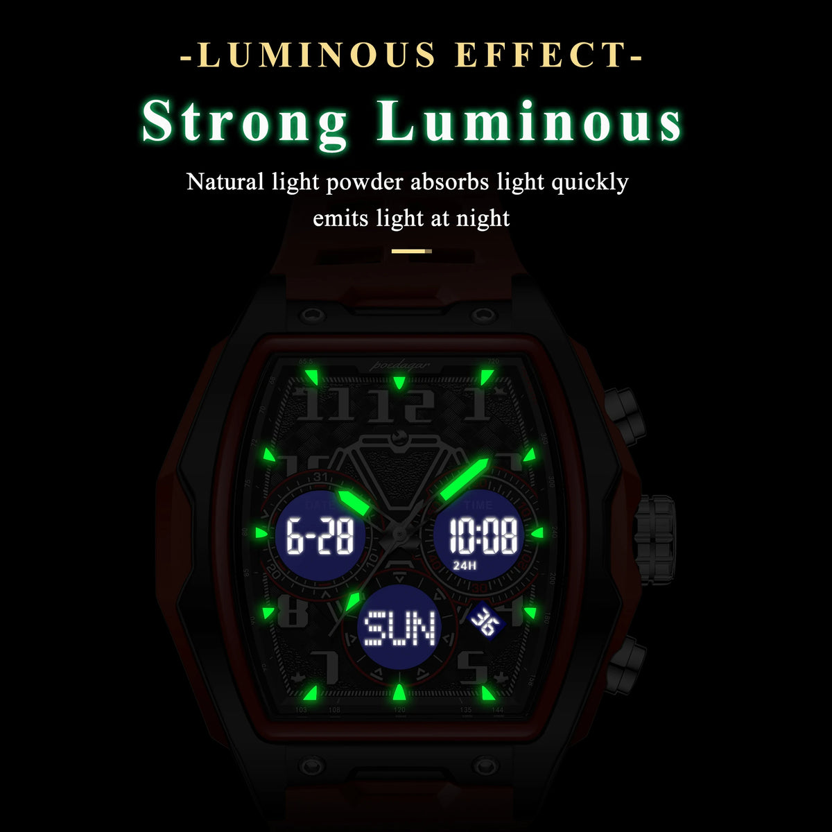 Poedagar 636 Sport Wrist Watch for Men Analog-Digital Quartz Watches Silicone Strap Montre Water Resistant Luminous Men's Watch