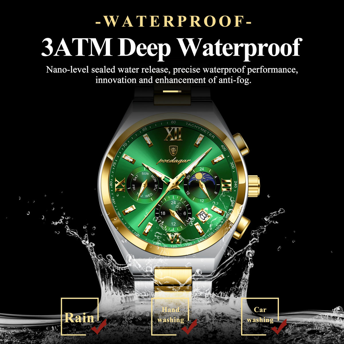 Poedagar 688 Men's Chronograph Watch Luxury Waterproof Luminous Quartz Watch Montre Stainless Steel Business Wristwatch for Men