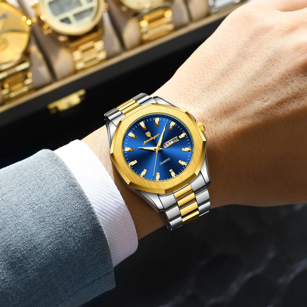 Poedagar 875 Business Quartz Watch for Men Luxury Luminous Waterproof Stainless Steel Mens Watch