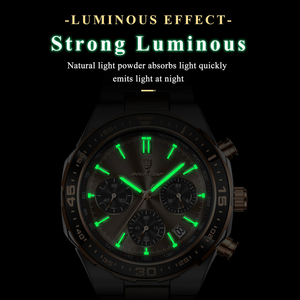 Poedagar 697 Men's Luxury Business Sport Chronograph Watch Tachymeter Luminous Date 3ATM Waterproof Steel Factory Wholesale