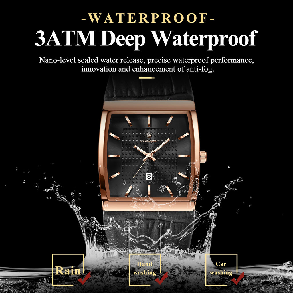 Poedagar 885 Luxury Men's Watch Leather Strap Luminous Date Quartz Watches Reloj Hombre Waterproof Fashion Square Watch for Men