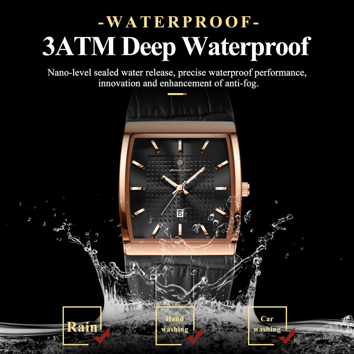 Poedagar 885 Luxury Men's Watch Leather Strap Luminous Date Quartz Watches Reloj Hombre Waterproof Fashion Square Watch for Men
