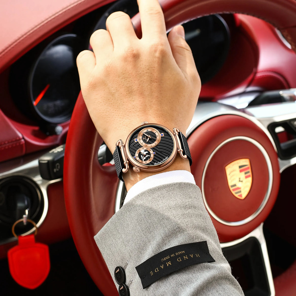 Poedagar 848 Men's Luxury Watch Dual Time Zone Retro Dial Mesh Stainless Steel Luminous Waterproof Formal Business Reloj Hombre