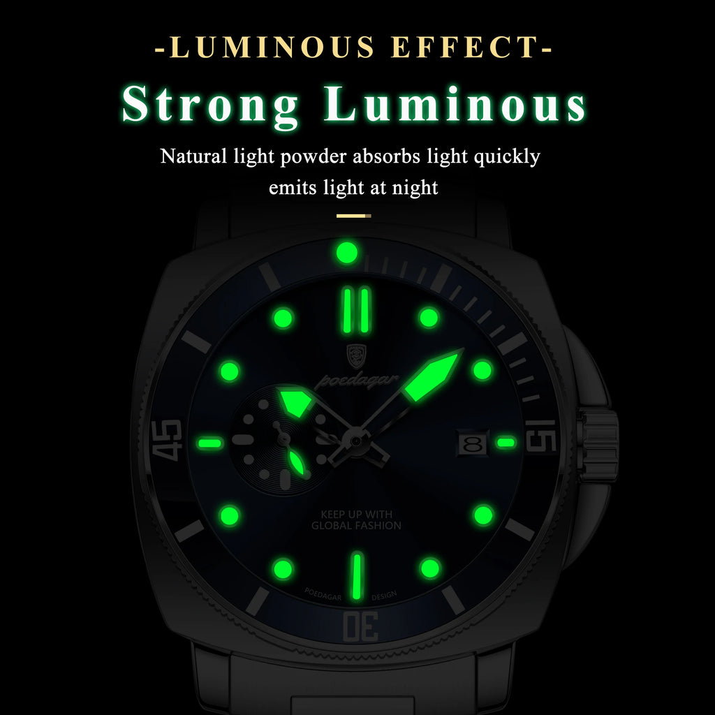 Poedagar 873 Luxury Mens Watch Waterproof Luminous Date Quartz Watch Stainless Steel Bracelet Watch for Men
