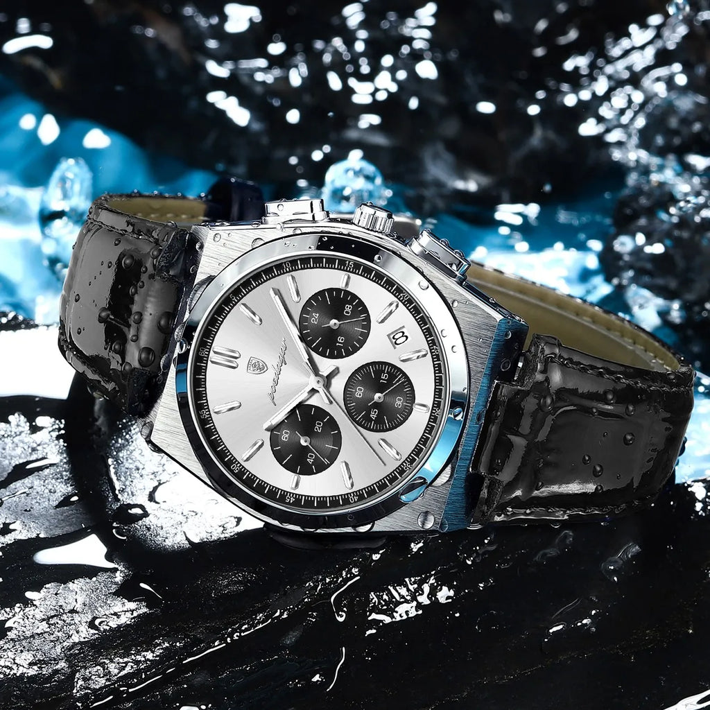 Poedagar 970 Luxury Men Watch Leather Strap Luminous Waterproof Quartz Watches Montre Homme Casual Chronograph Watch for Men