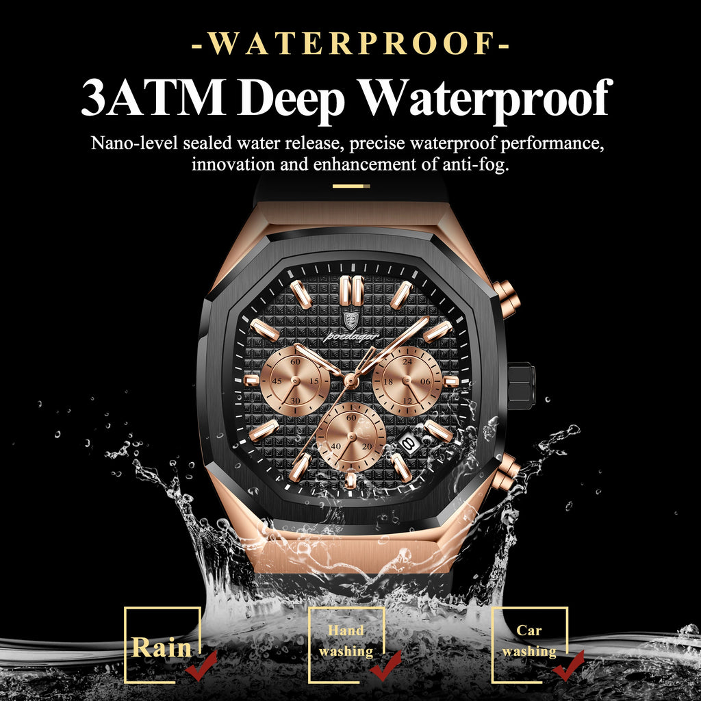 Poedagar 893 Men's Chronograph Watch Luxury Silicone Strap Watch Montre Waterproof Luminous Sports Quartz Wristwatch for Men