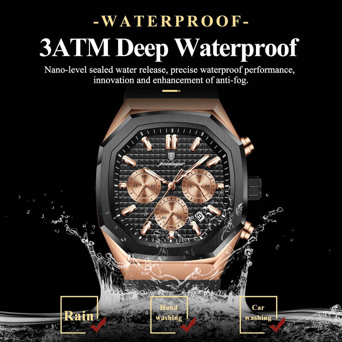 Poedagar 893 Men's Chronograph Watch Luxury Silicone Strap Watch Montre Waterproof Luminous Sports Quartz Wristwatch for Men