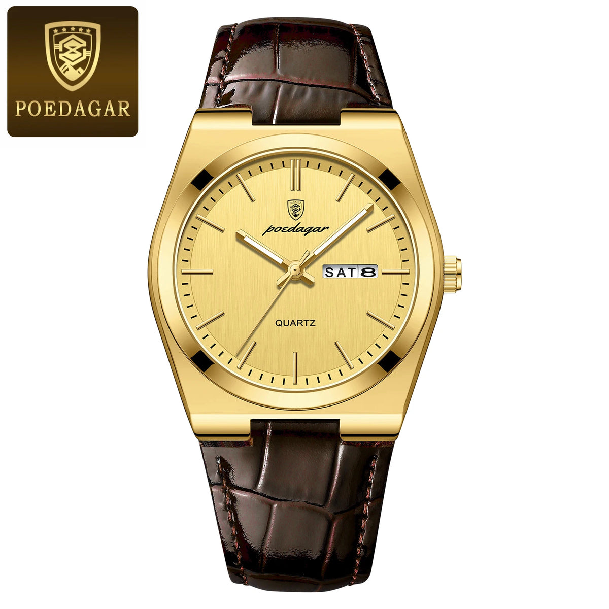Poedagar Hot Sale Casual Leather Luxury Watch Waterproof Luminous Quartz Watch for Men