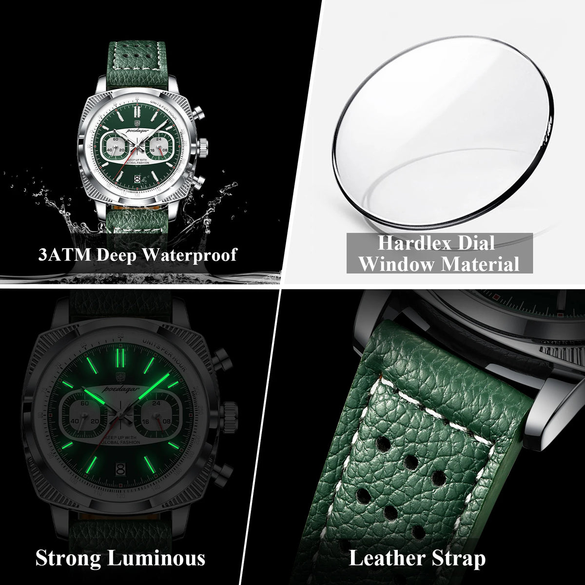 Poedagar 838 Luxury Mens Watch Reloj Montre Homme Leather Strap Chronograph Luminous Waterproof Business Quartz Watch for Men