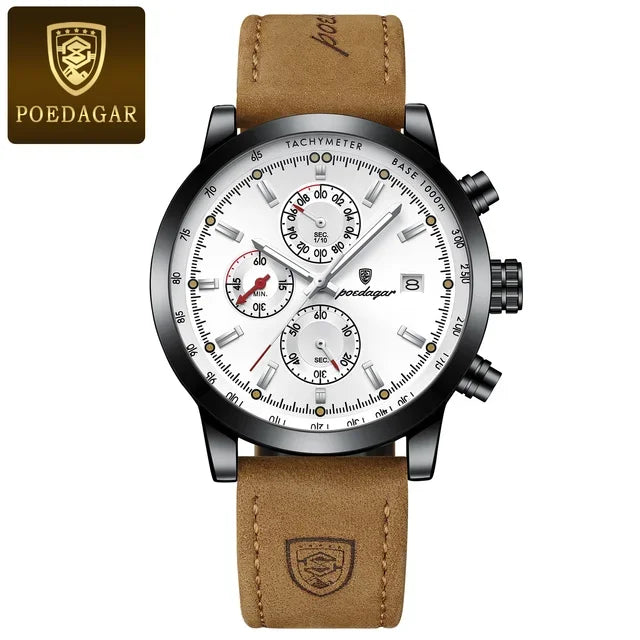 POEDAGAR Factory Wholesale Luxury Leather Quartz Watches Waterproof Luminous Wrist Chronograph Watch for Men