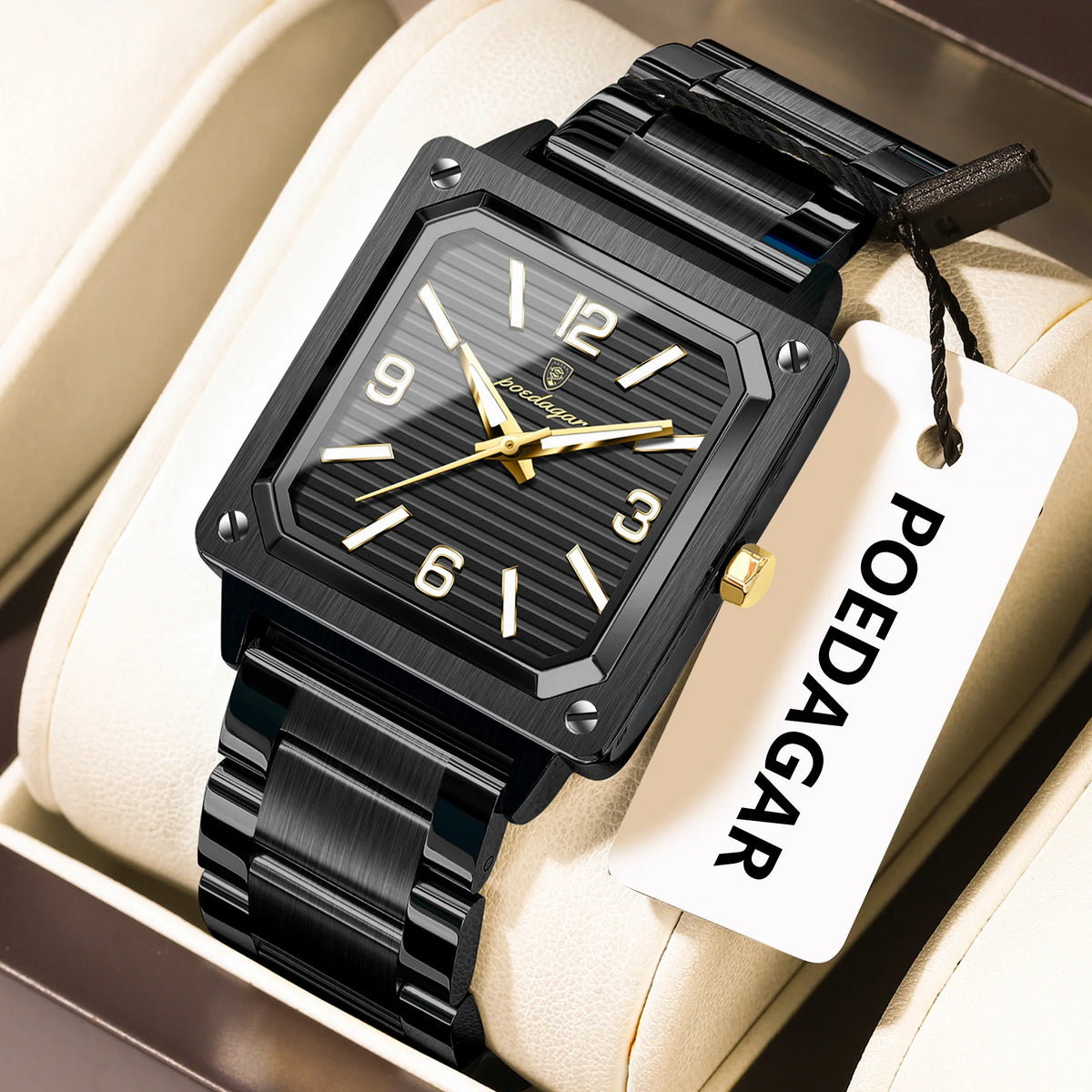 Poedagar 870 Luxury Men Watch Square Dial Reloj Waterproof Luminous Quartz Watches Stainless Steel Business Watch for Men Montre