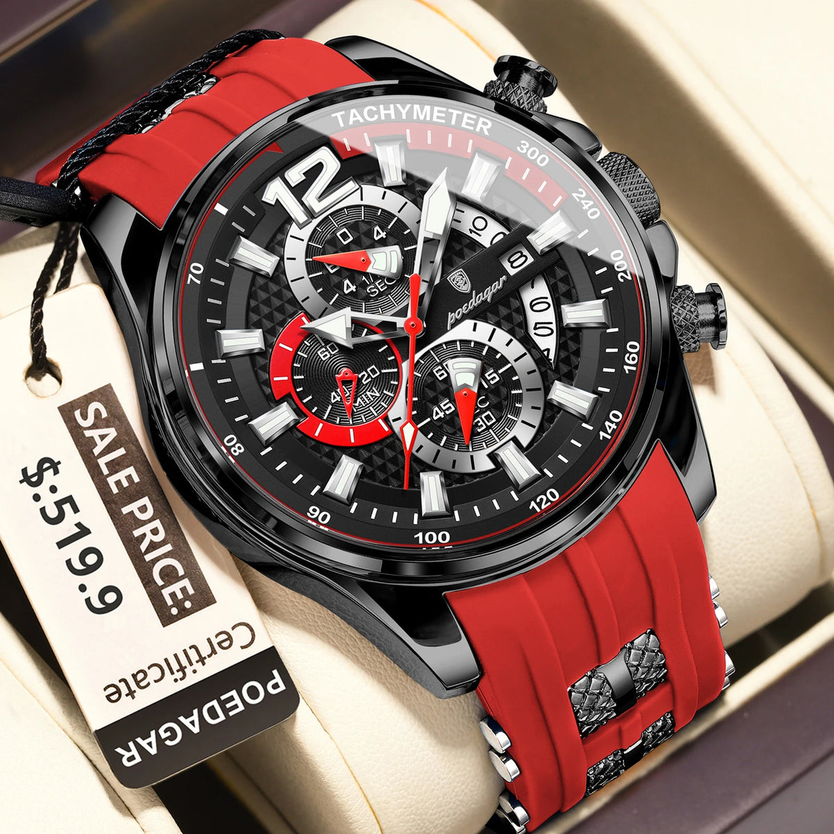 Poedagar 898 Men Quartz Watch Sports Chronograph Wristwatch Silicone Band Montre Luminous Waterproof Watch for Men Wholesale