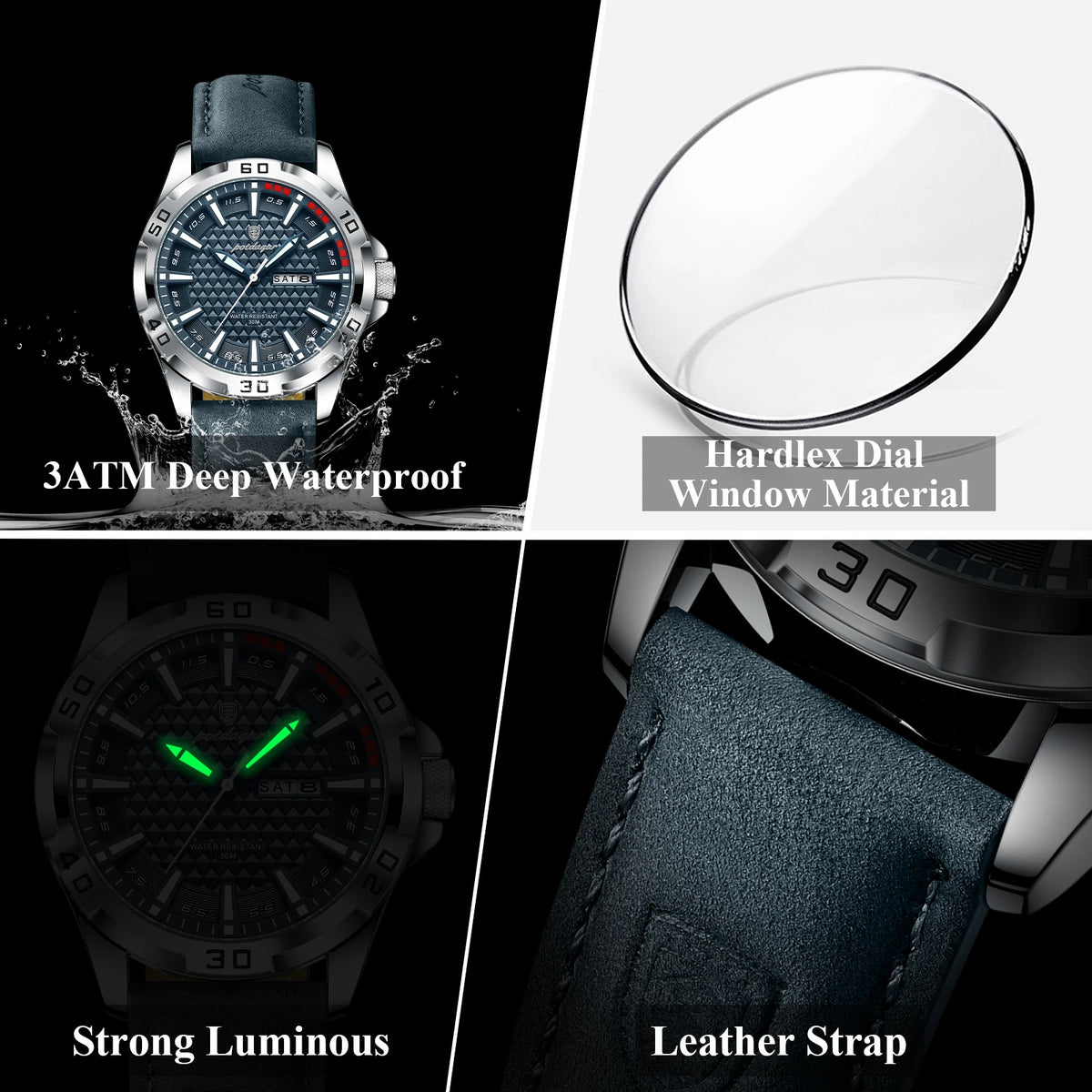 Poedagar 895 Business Men Watch Casual Geometric Dial Luminous Leather Strap Quartz Waterproof Factory Price Ready to Ship