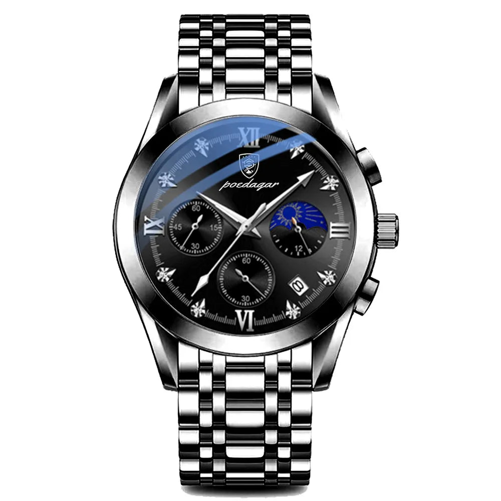 Poedagar New Fashion Men Watch Luminous Waterproof Quartz Watches Luxury Stainless Steel Man Wrist with Date Watch for Men