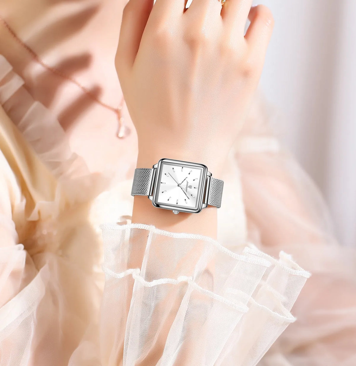 Poedagar Ladies Nordic Elegant Minimalist Square Quartz Watch Mesh Band 3ATM Waterproof Gift for Women Daily Factory Wholesale