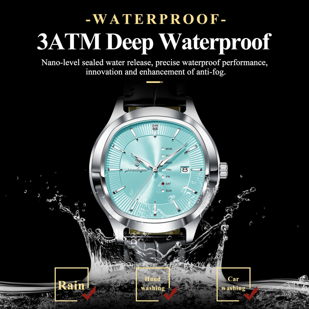 Poedagar 623 Men's Watch Luxury Date Dial Leather Strap Quartz Watches Waterproof Luminous Calendar Wristwatch for Men Reloj