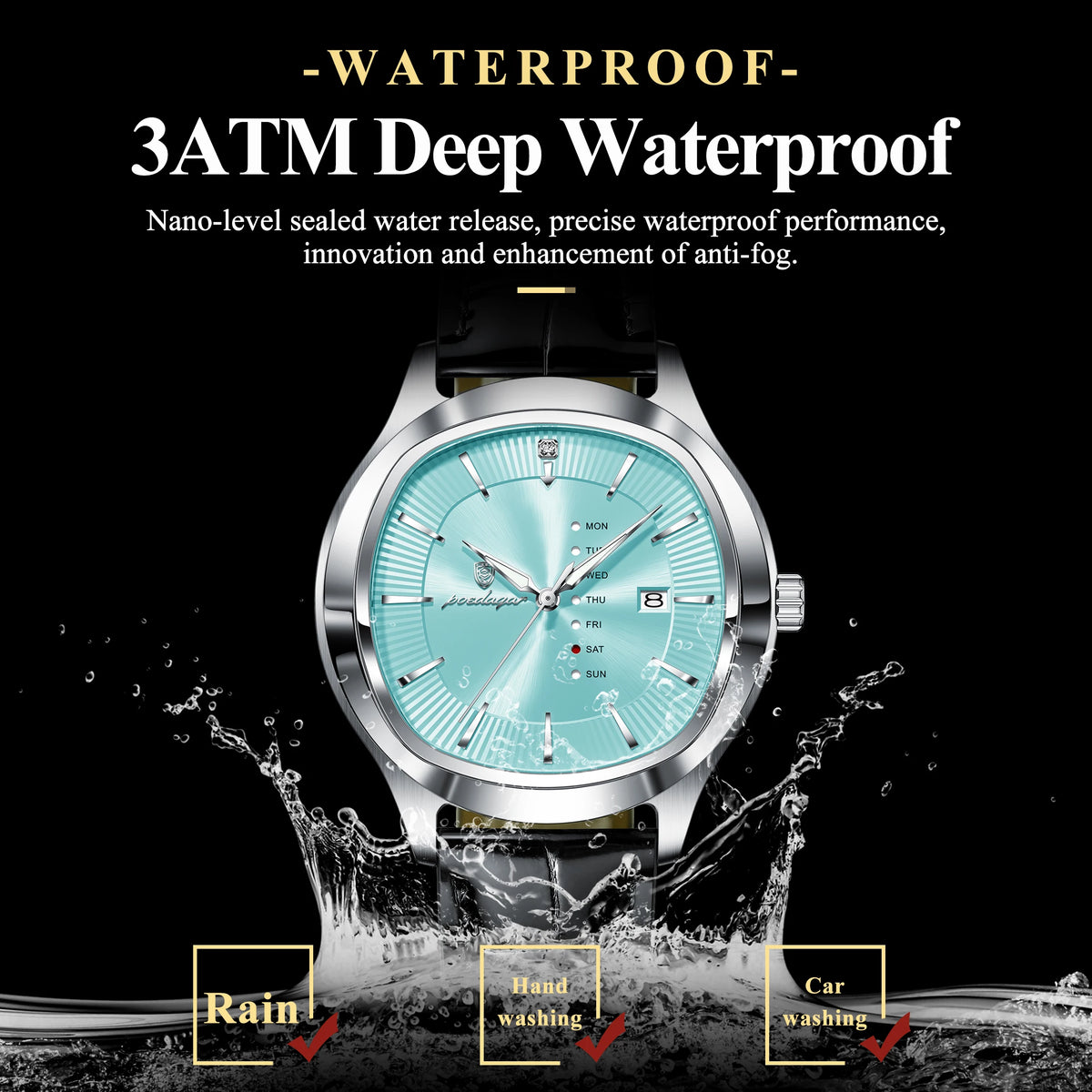 Poedagar 623 Men's Watch Luxury Date Dial Leather Strap Quartz Watches Waterproof Luminous Calendar Wristwatch for Men Reloj