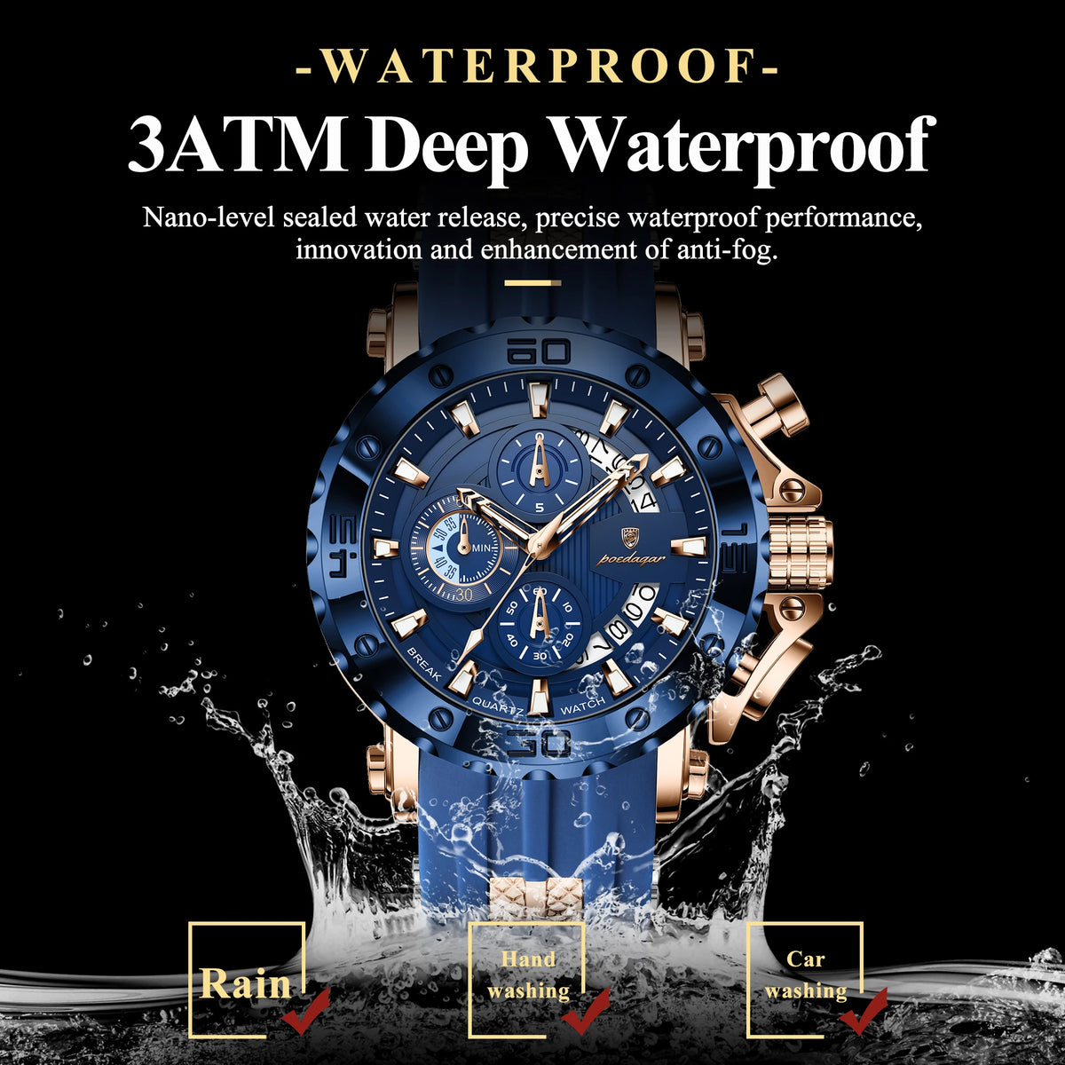 Poedagar 892 Luxury Men's Watches Silicone Strap Quartz Wristwatch Montre Homme Luminous Waterproof Casual Sports Watch for Men