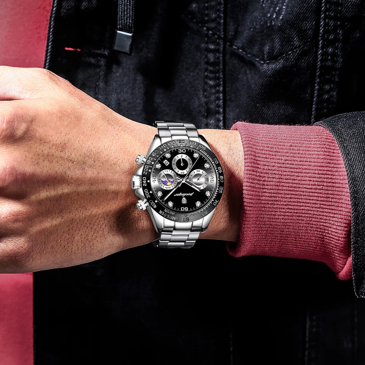 Poedagar New Men Fashion Business Ultra-thin Chronograph Watches Waterproof Calendar Clock Male Stainless Steel Strap Quartz Wat